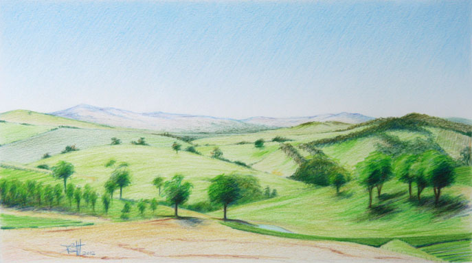 drawing, View to Greenock 2012 colour pencil